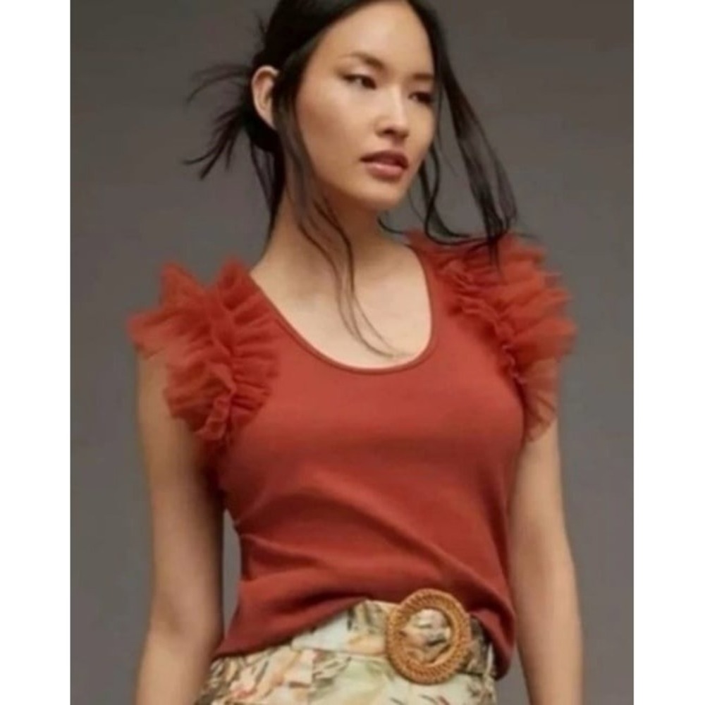 Bailey 44 Anthropologie brand ribbed ruffled sleeve top size large